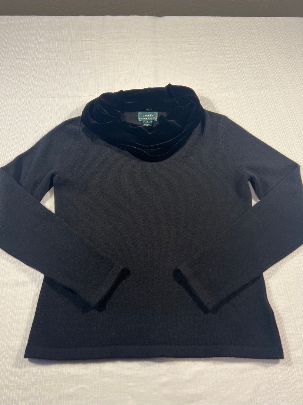 Lauren Ralph Lauren Black Velvet-Trim Cowl Neck Sweater